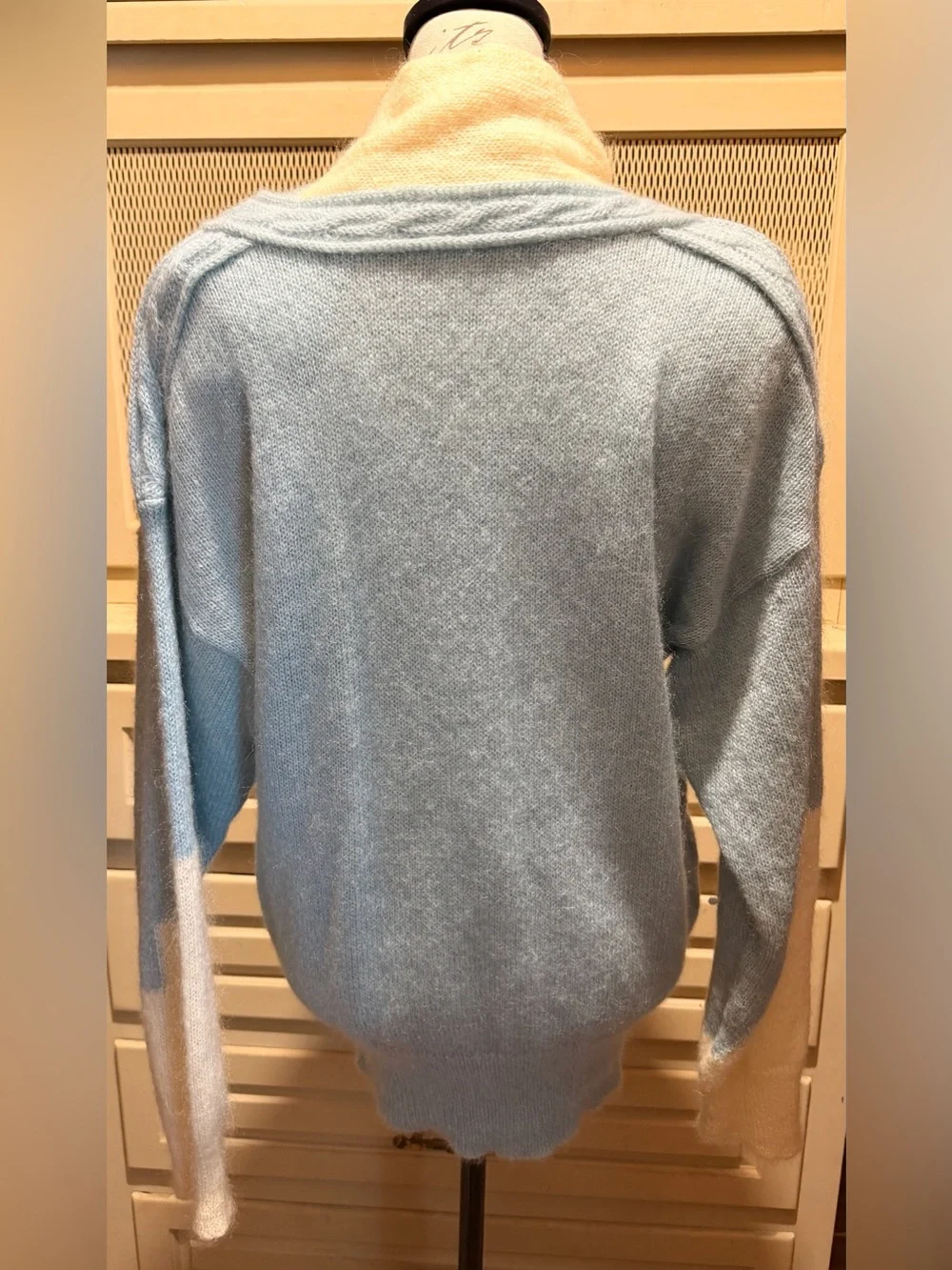 VTG Escada 3Pc Mohair Sweater Set Blue Cream Damaged As Is